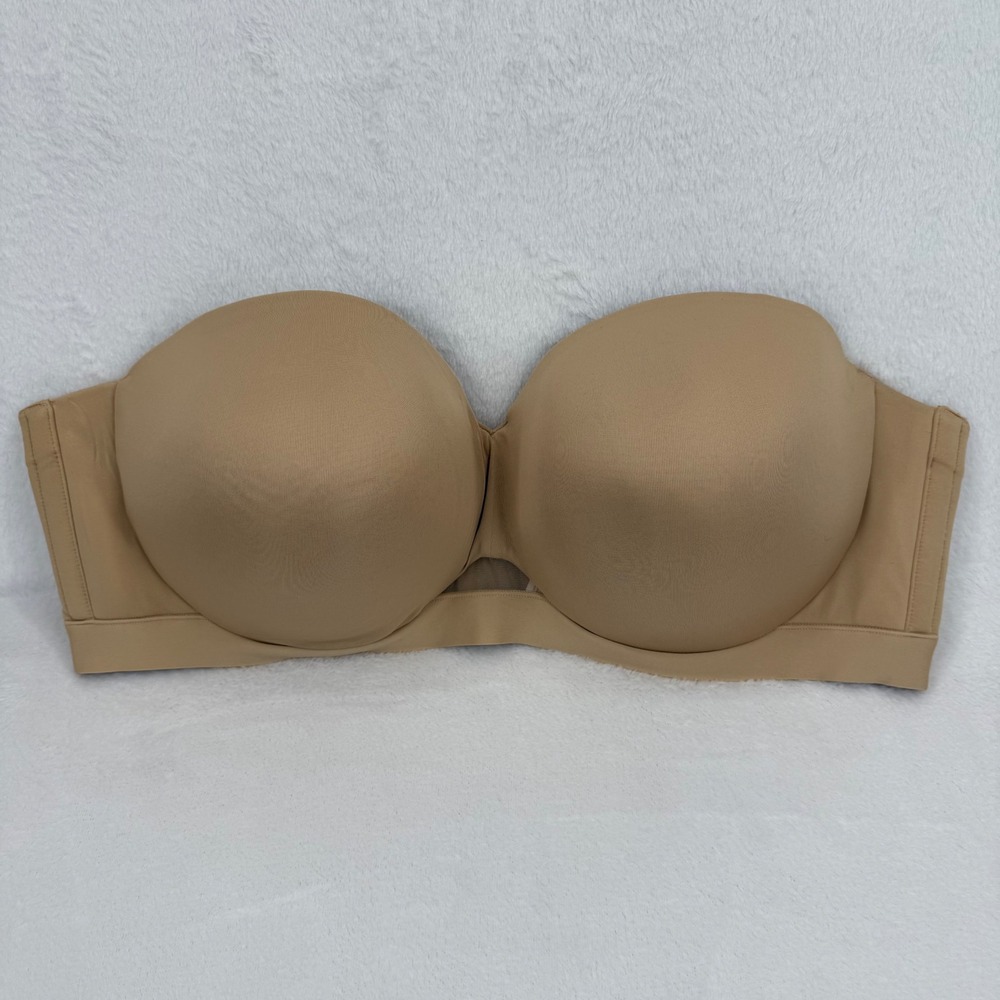 Cacique 46DD Strapless Bra Nude‎ Beige Full Coverage Underwire Smooth Plus Size